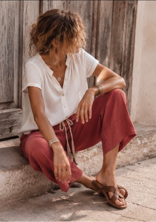 Pantalon en Lin - ELICIA - Terracotta
