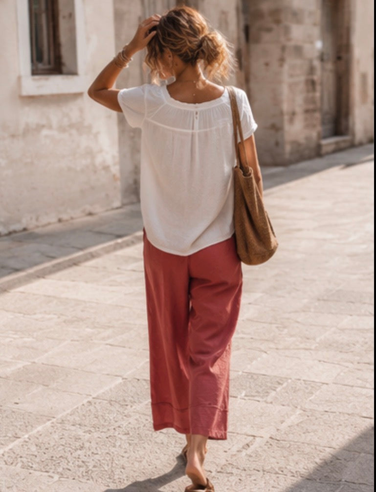 Pantalon en Lin - ELICIA - Terracotta
