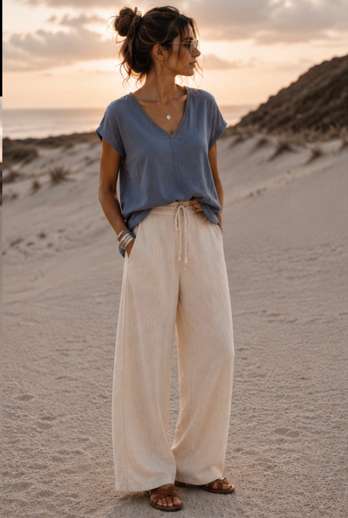 Blouse en lin - GAUTHIER- Bleu jean