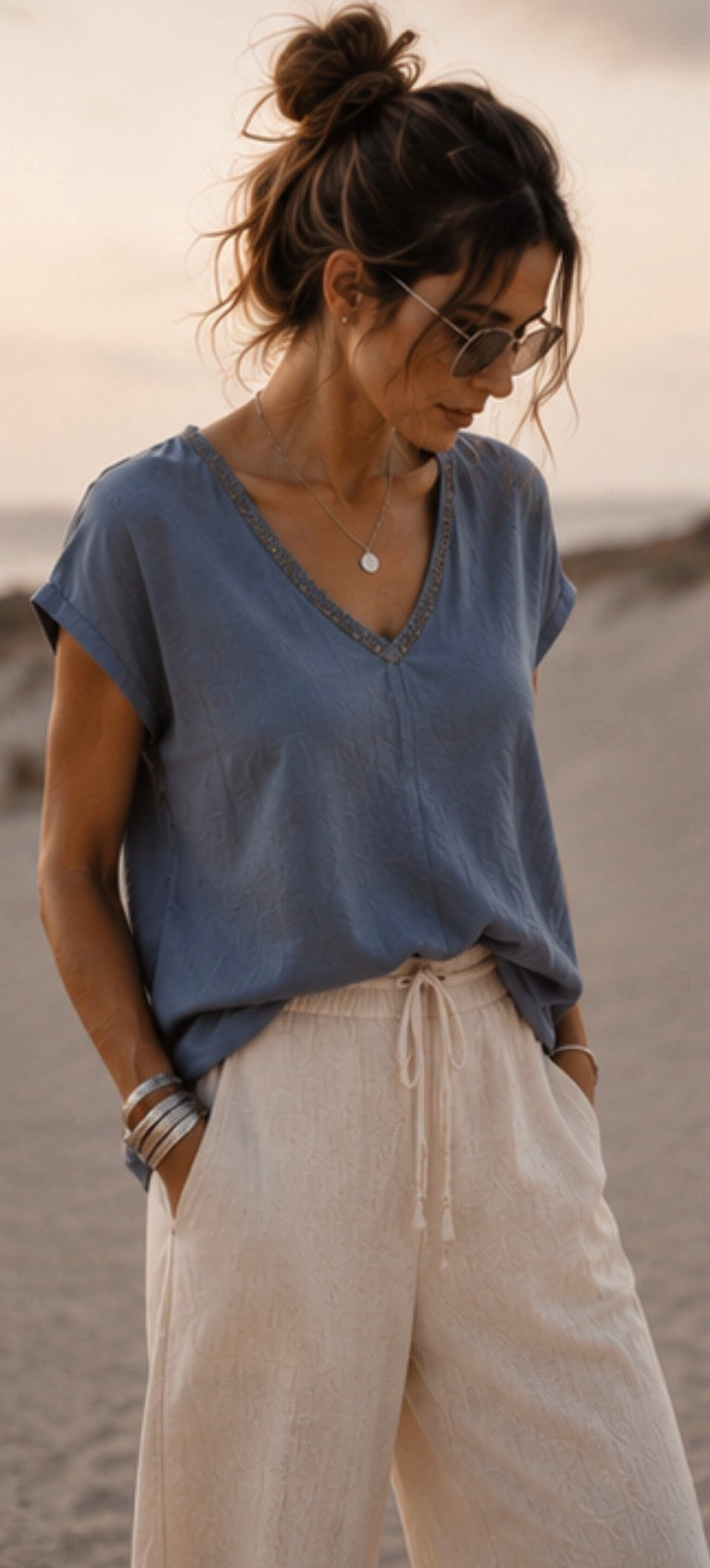 Blouse en lin - GAUTHIER- Bleu jean