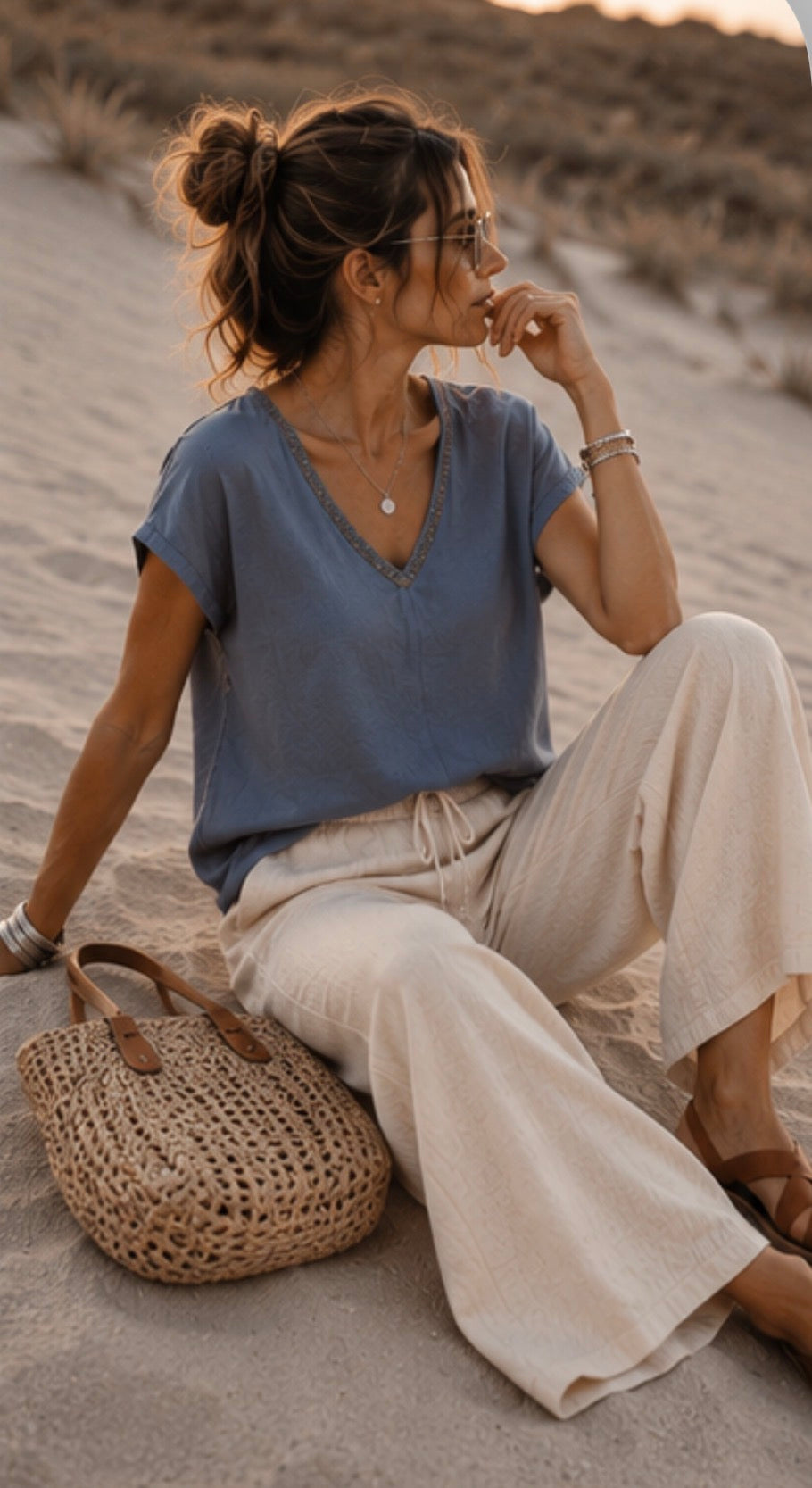 Blouse en lin - GAUTHIER- Bleu jean