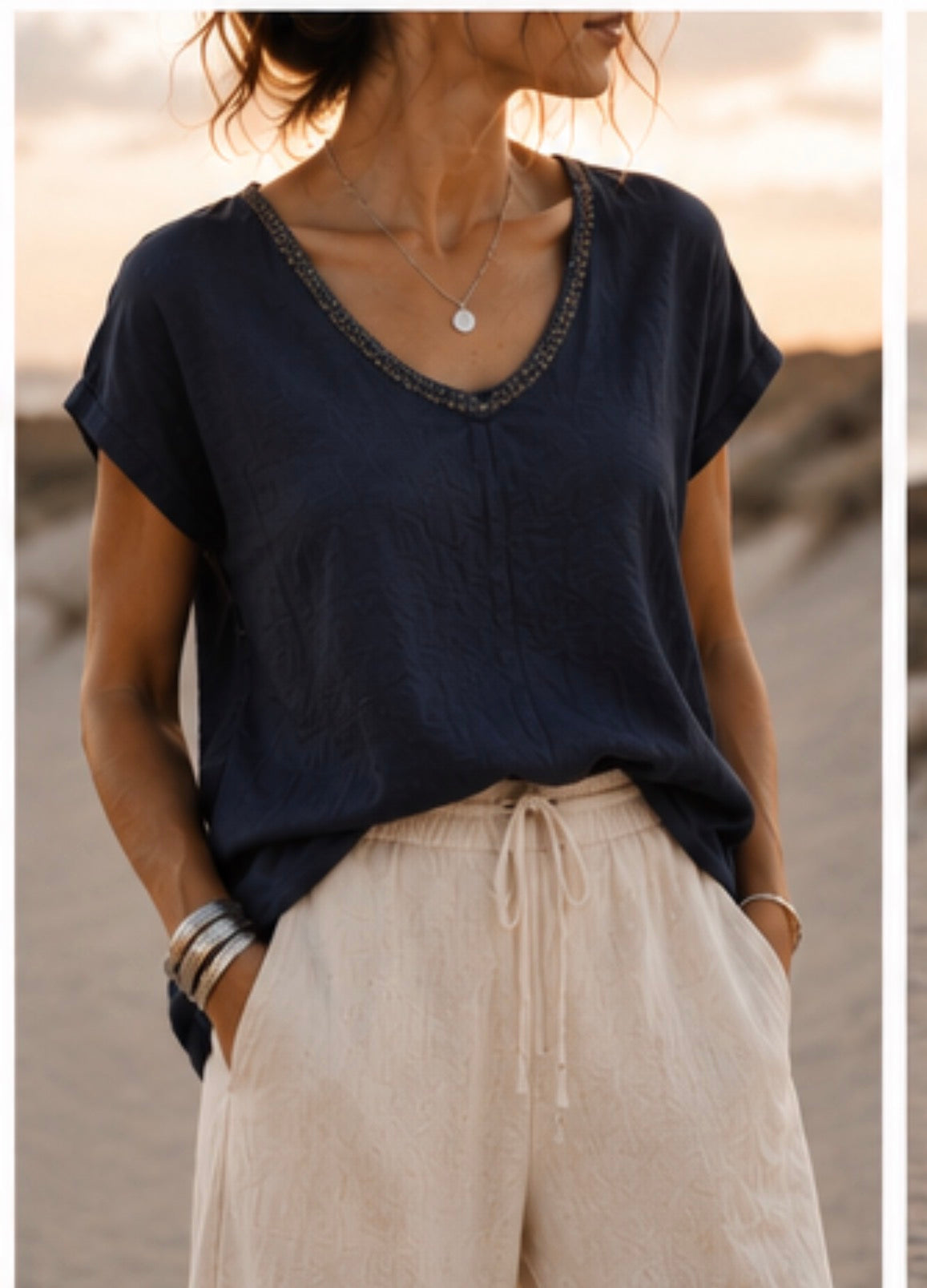 Blouse en lin - GAUTHIER- Bleu marine