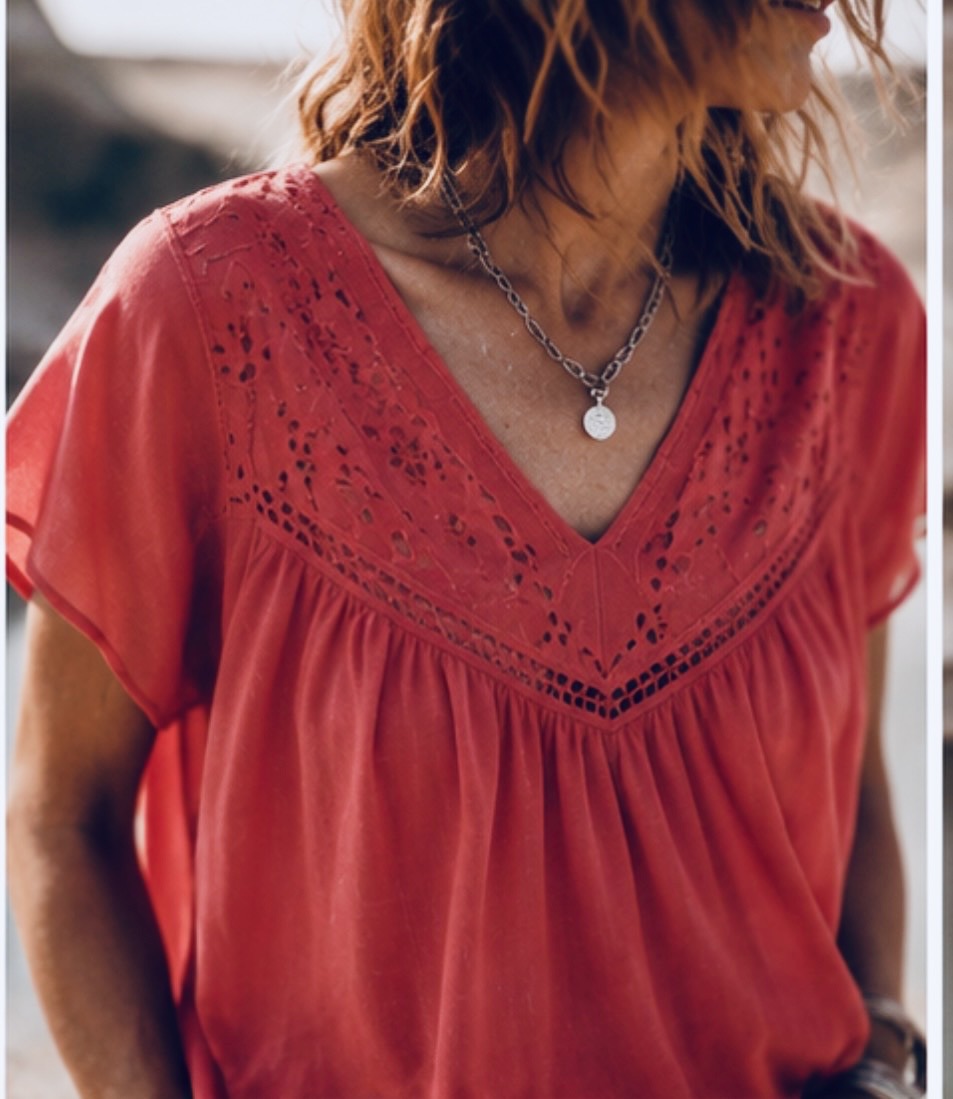 Blouse en voile de coton- GAELLE -Terracotta