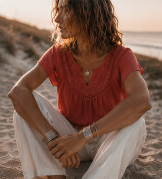 Blouse en voile de coton- GAELLE -Terracotta