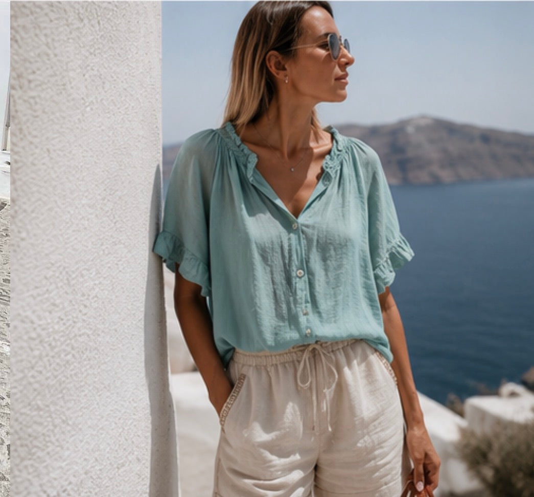 Blouse GERALDINE voile de coton - Céladon