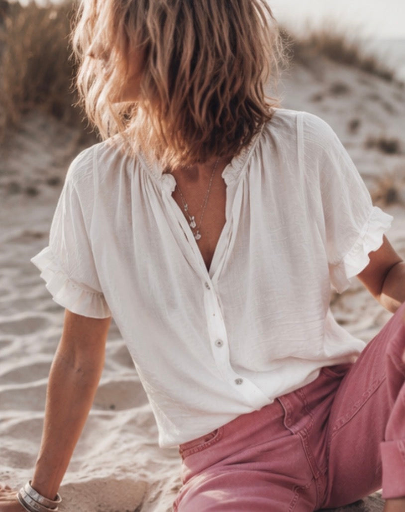 Blouse GERALDINE en voile de coton - Blanc