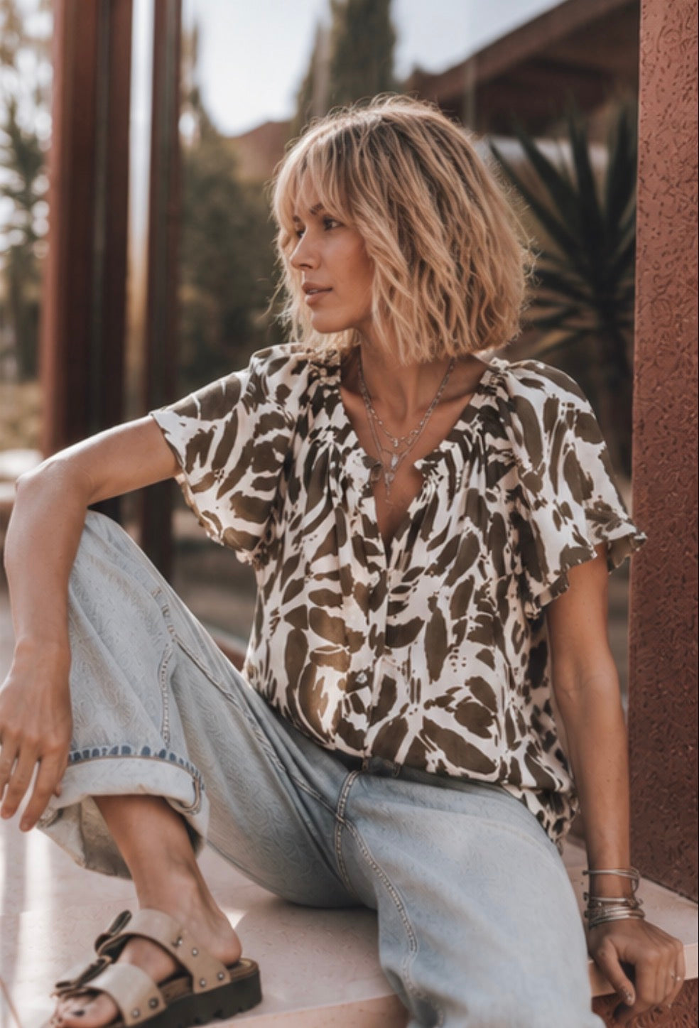 Blouse GISÈLE en voile de coton . Imprimé chocolat