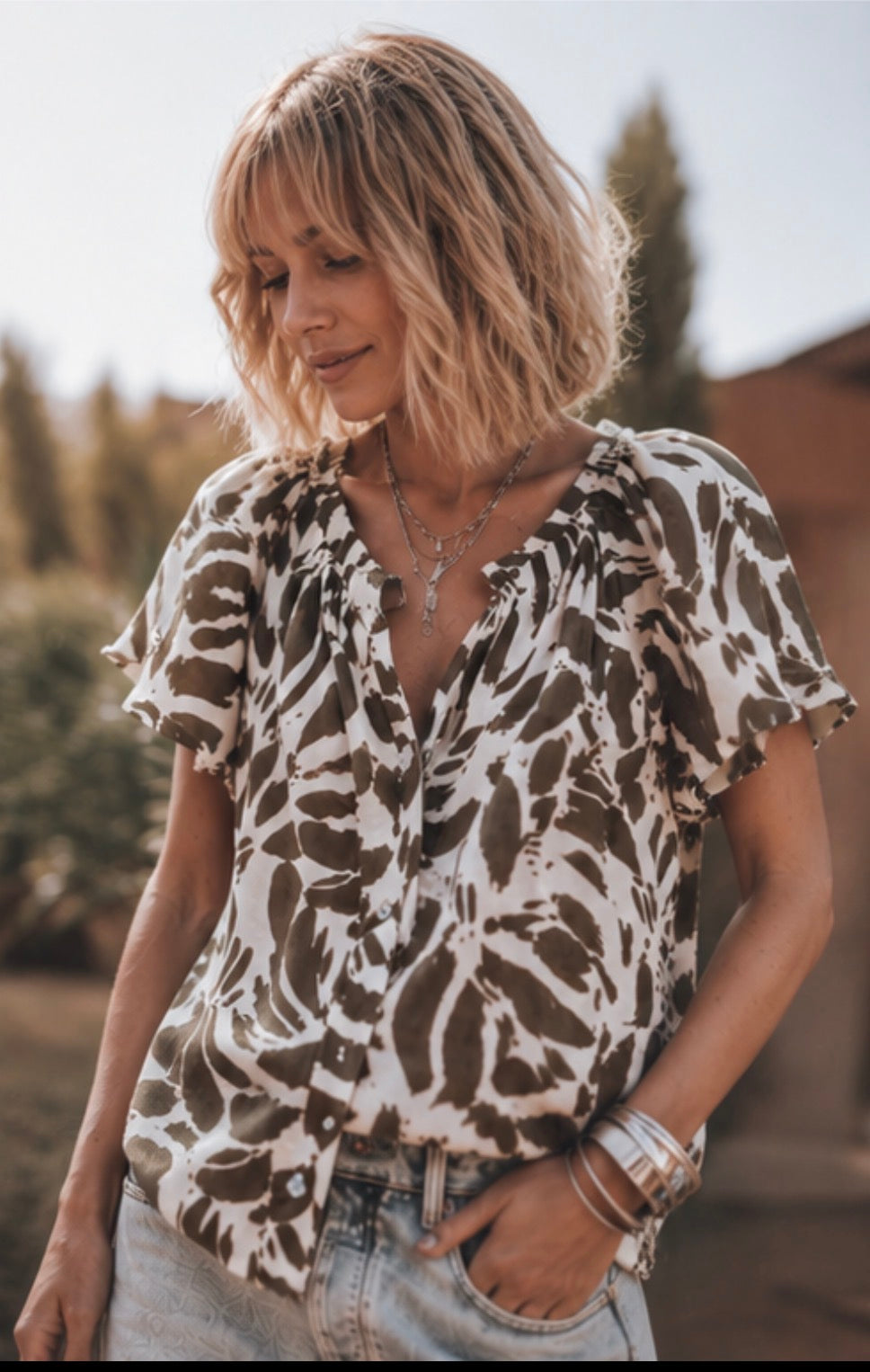 Blouse GISÈLE en voile de coton . Imprimé chocolat