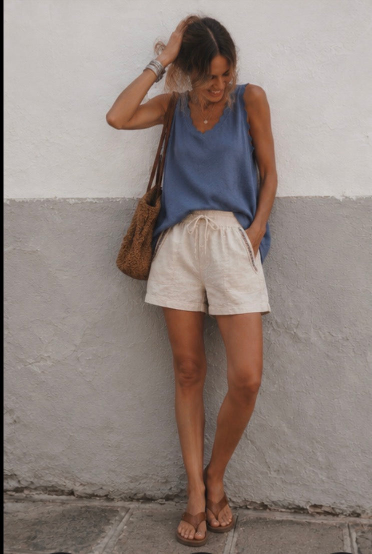 Débardeur lin FIDJY - Bleu jean