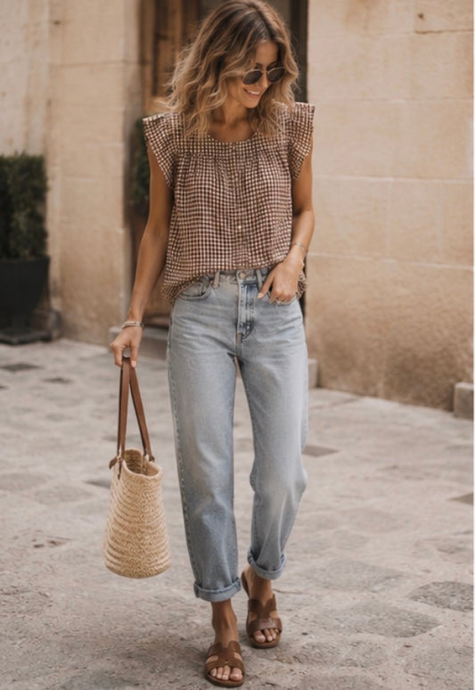 Blouse vichy- Chocolat