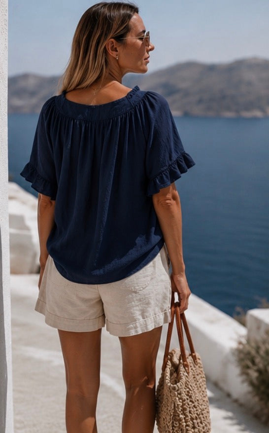 Blouse GERALDINE voile de coton - Marine