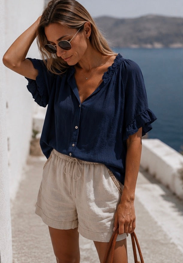 Blouse GERALDINE voile de coton - Marine