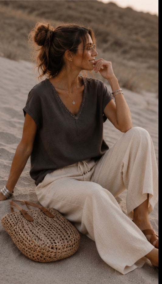 Blouse en lin - GAUTHIER- Chocolat