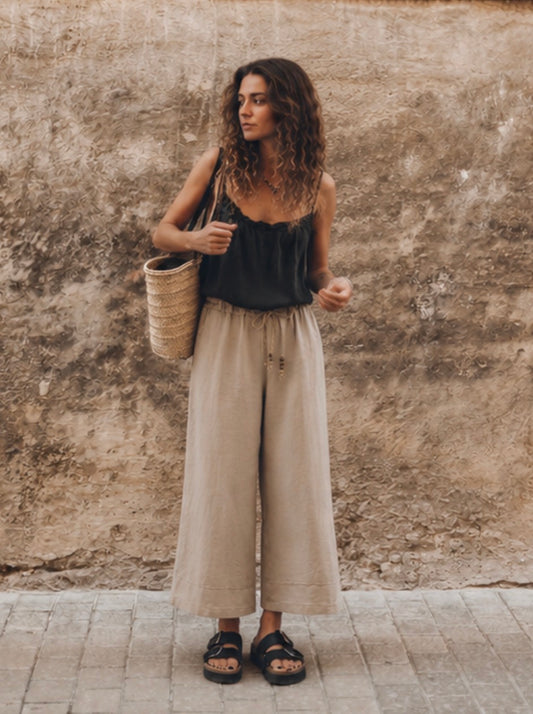 Pantalon en Lin - ELICIA - Camel