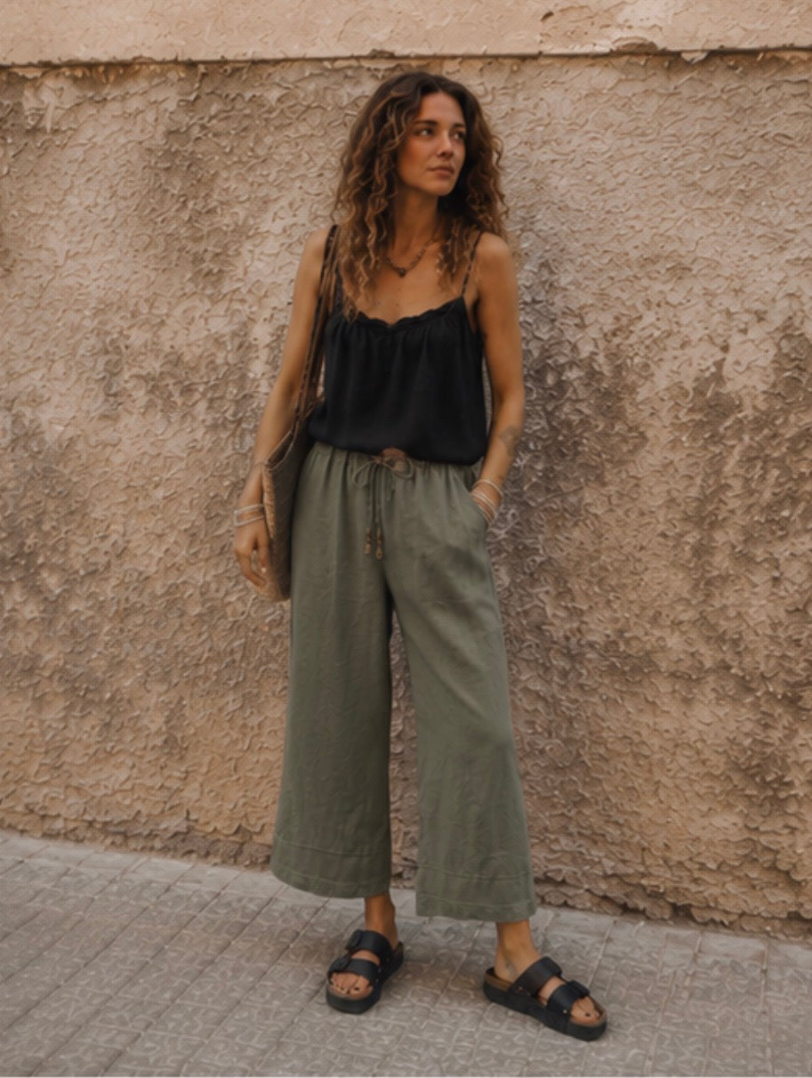 Pantalon en Lin - ELICIA - Kaki