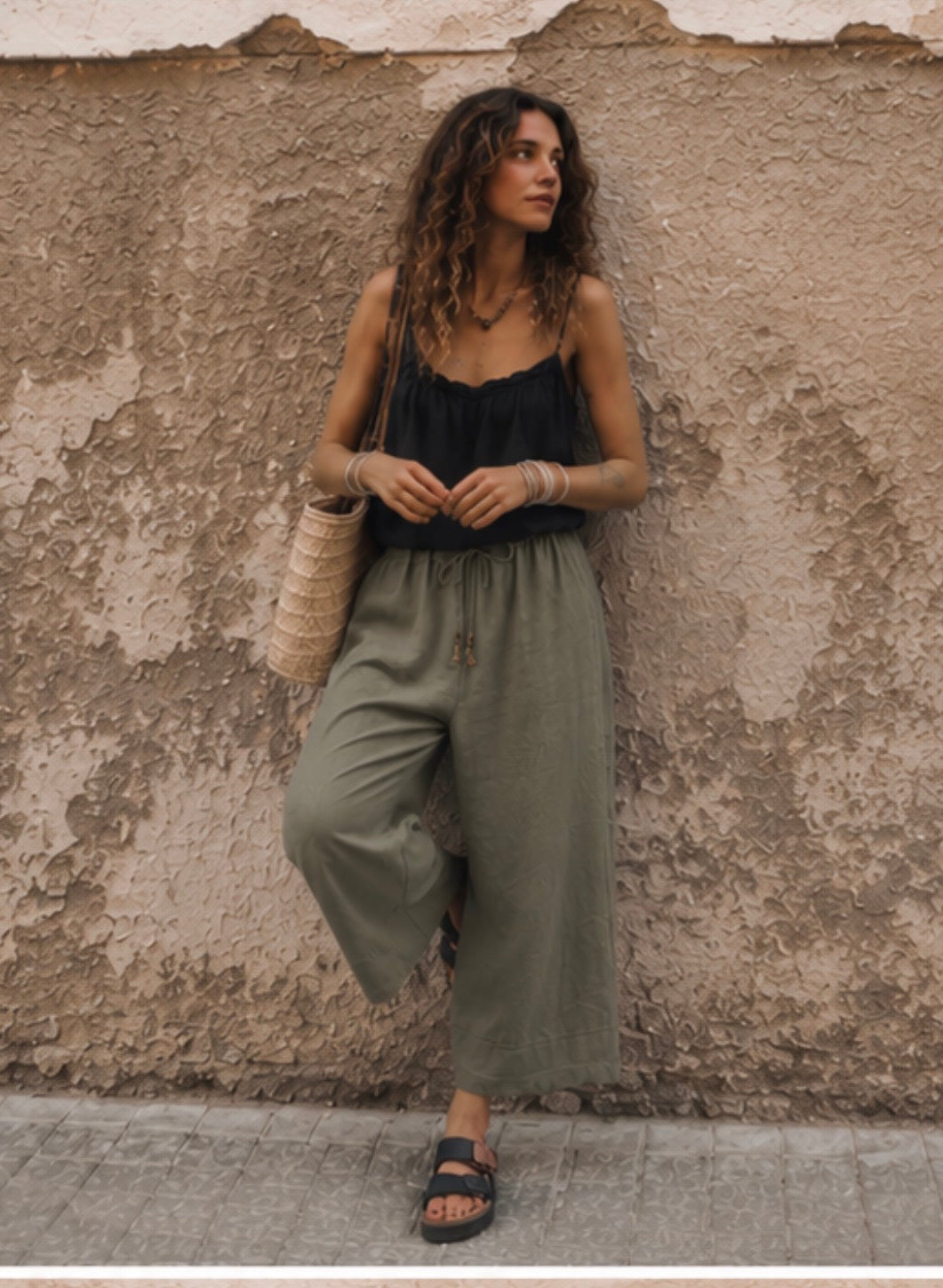 Pantalon en Lin - ELICIA - Kaki