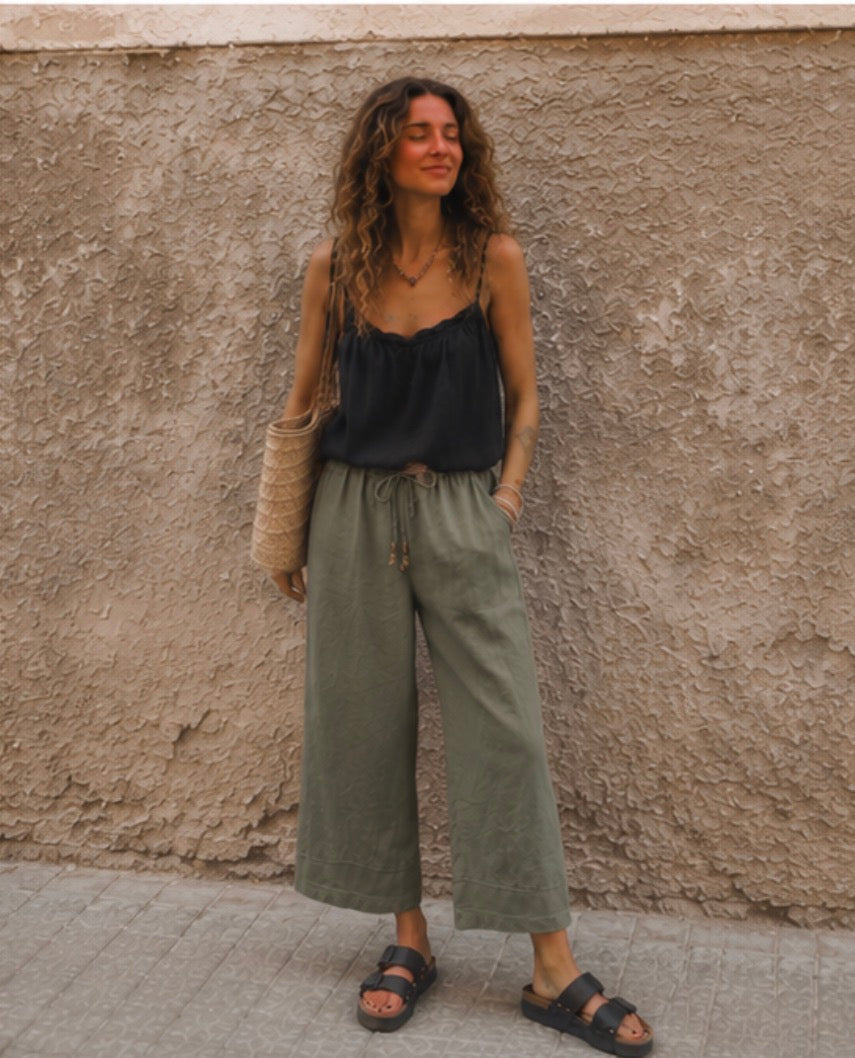 Pantalon en Lin - ELICIA - Kaki