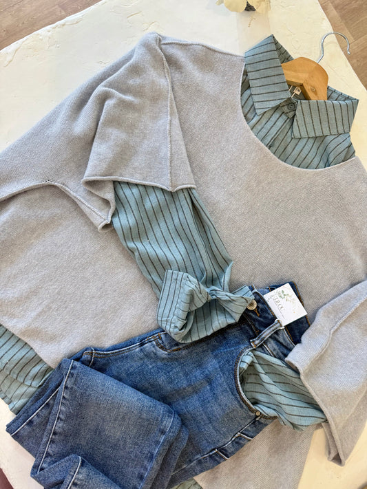 Pull oversize "MILA"- Douceur Italienne gris clair