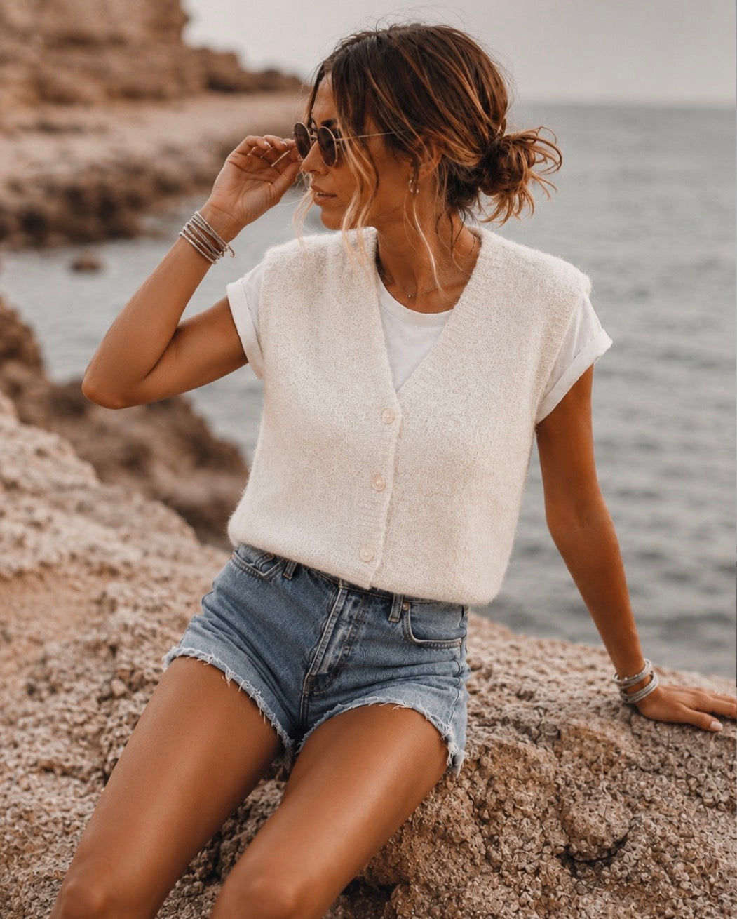 Gilet GERMAIN sans manches - Ecru