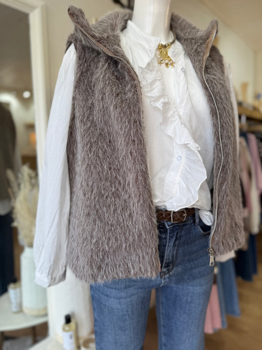 Gilet fausse fourrure - Taupe
