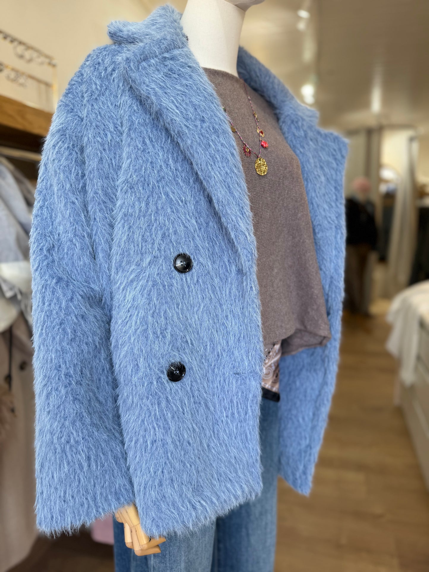 Manteau fausse fourrure - Bleu ciel