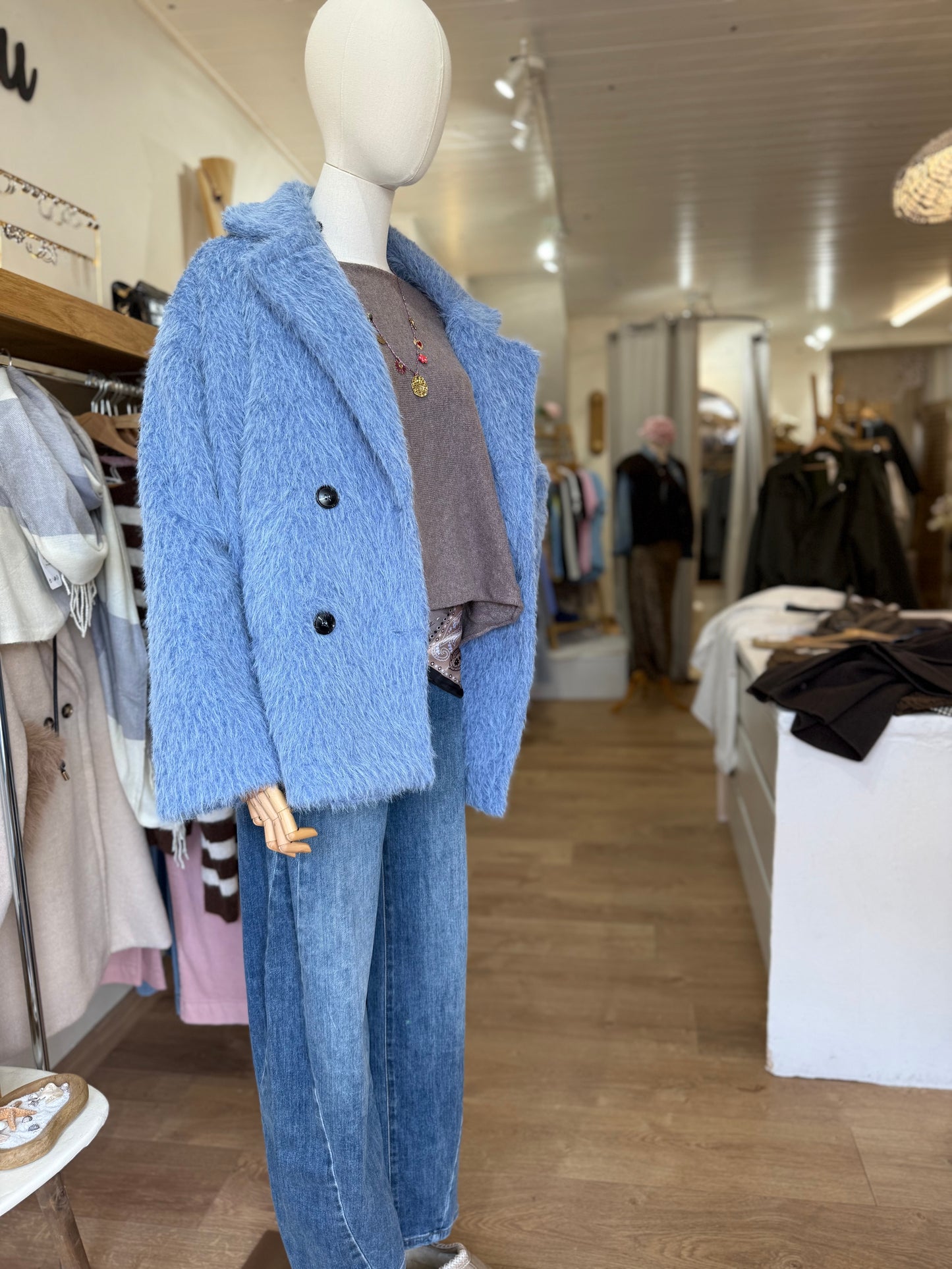Manteau fausse fourrure - Bleu ciel
