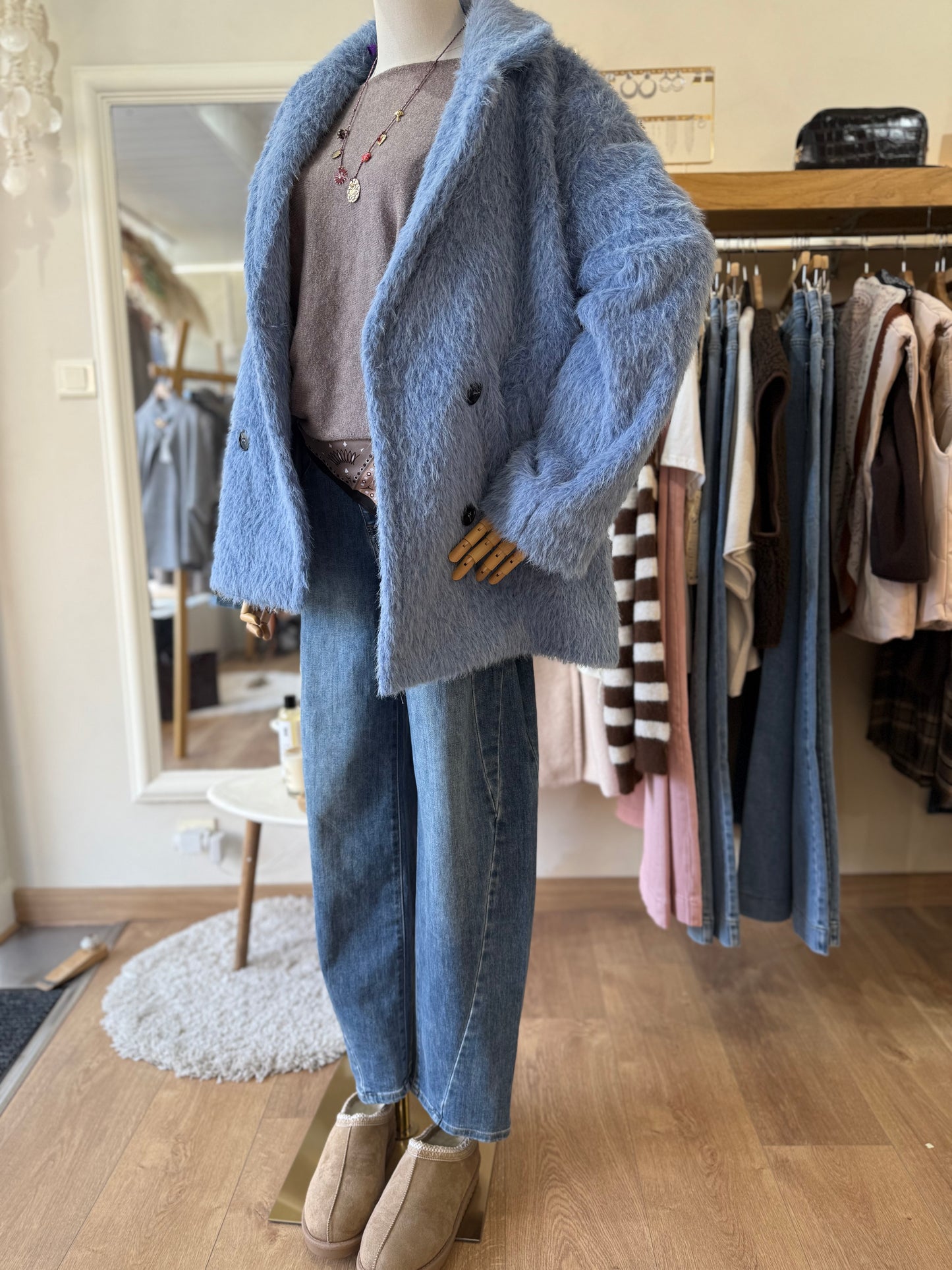 Manteau fausse fourrure - Bleu ciel