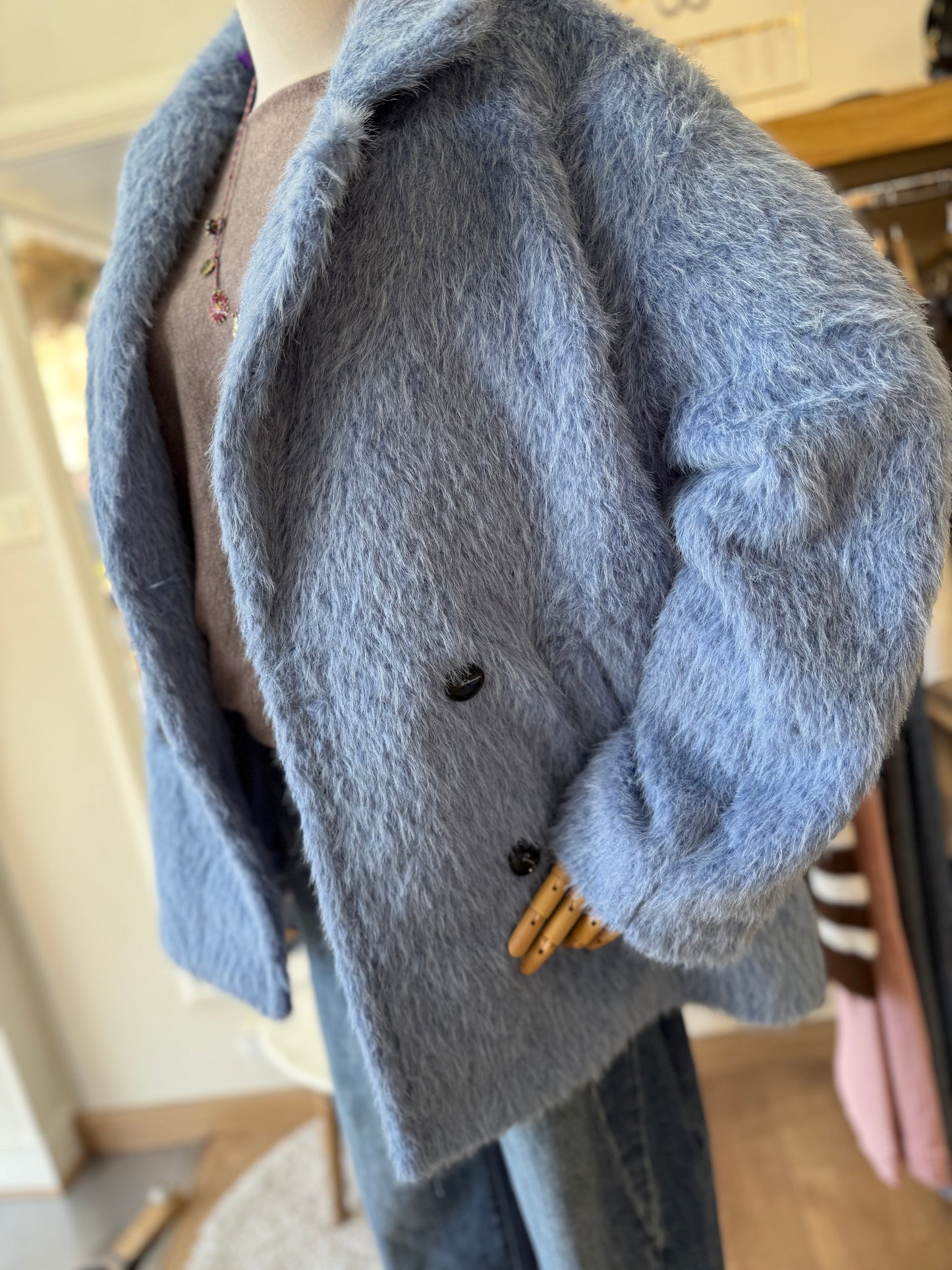 Manteau fausse fourrure - Bleu ciel