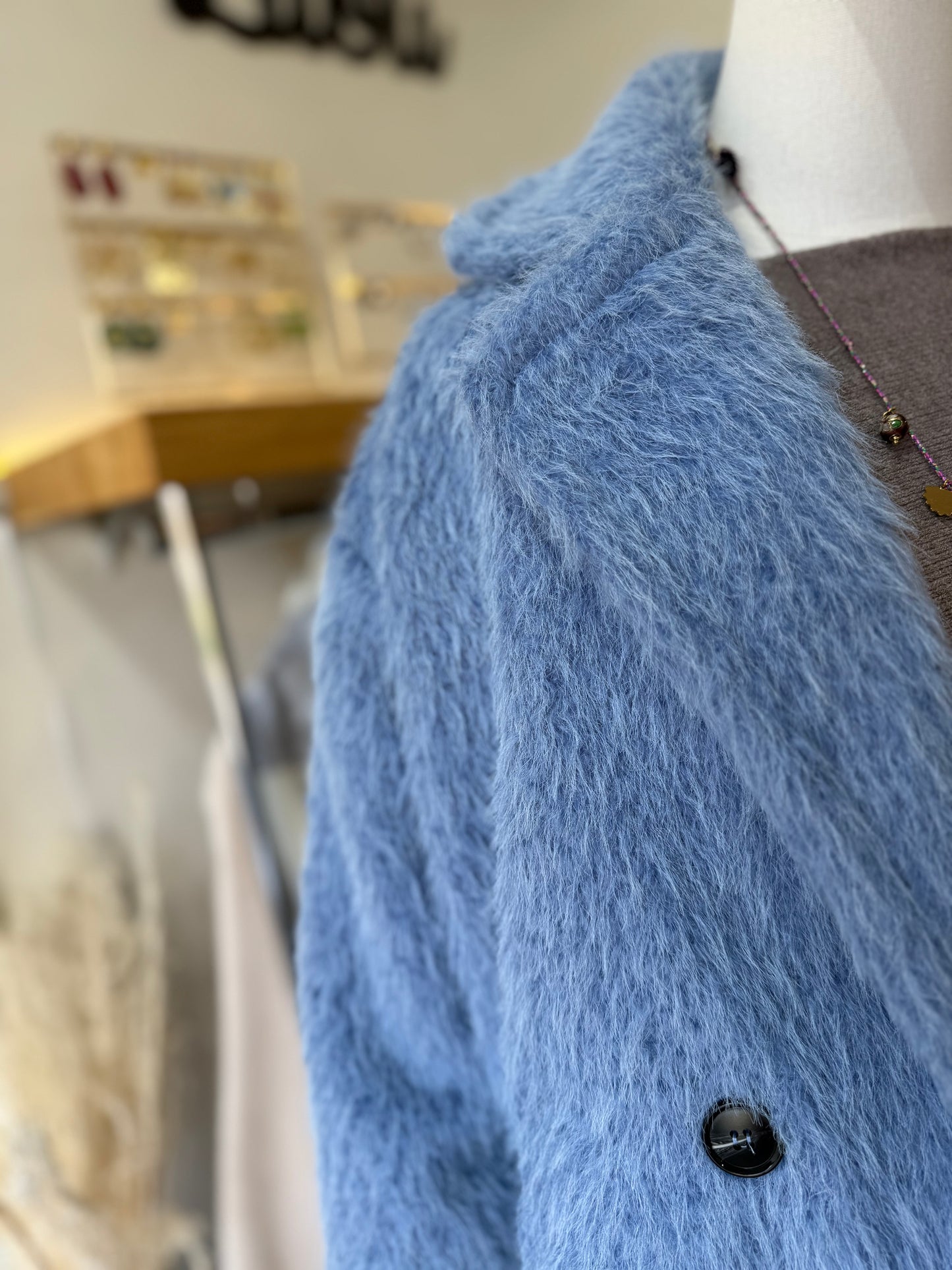 Manteau fausse fourrure - Bleu ciel