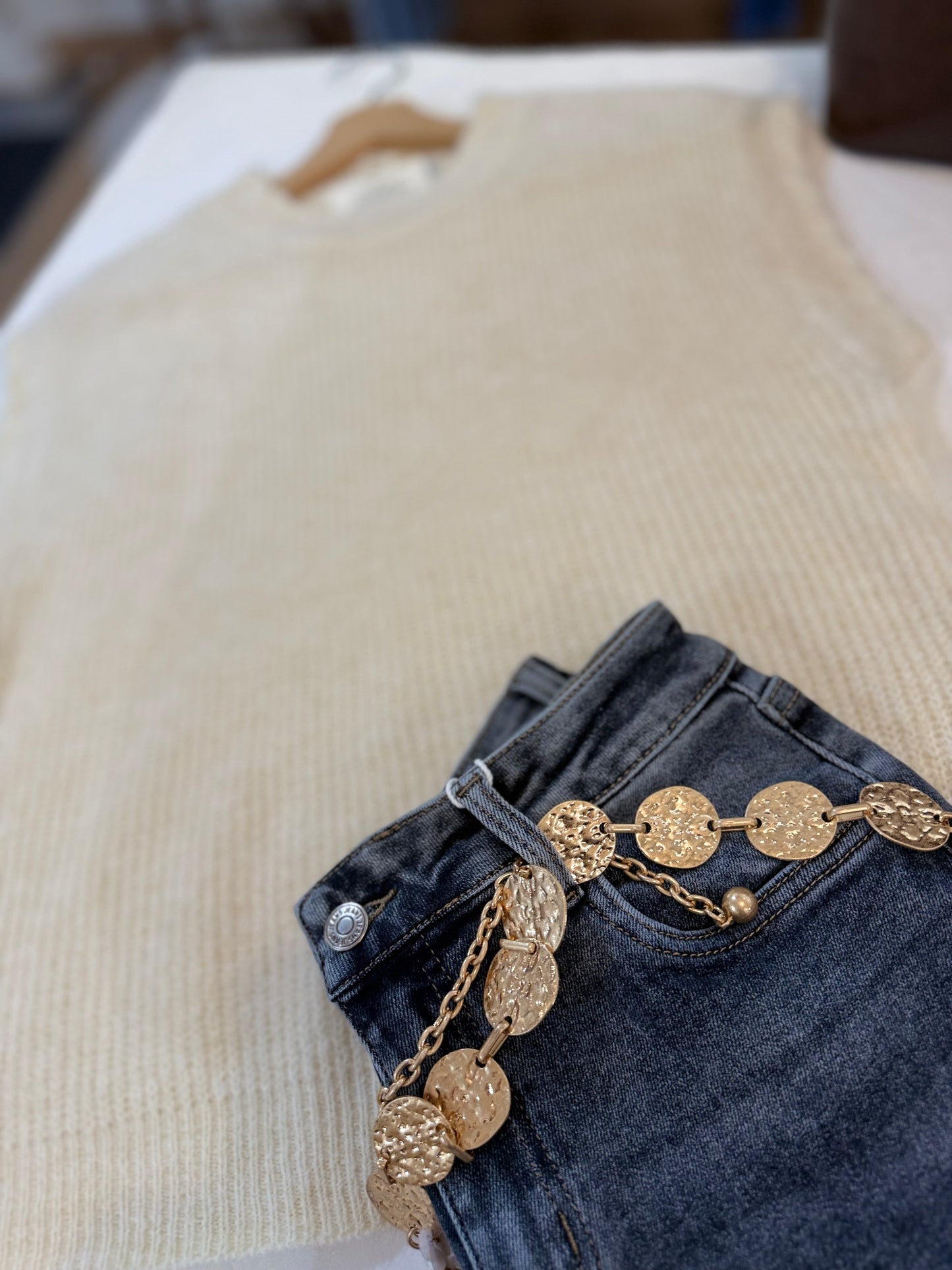 Pull sans manches - CAMILLE - écru