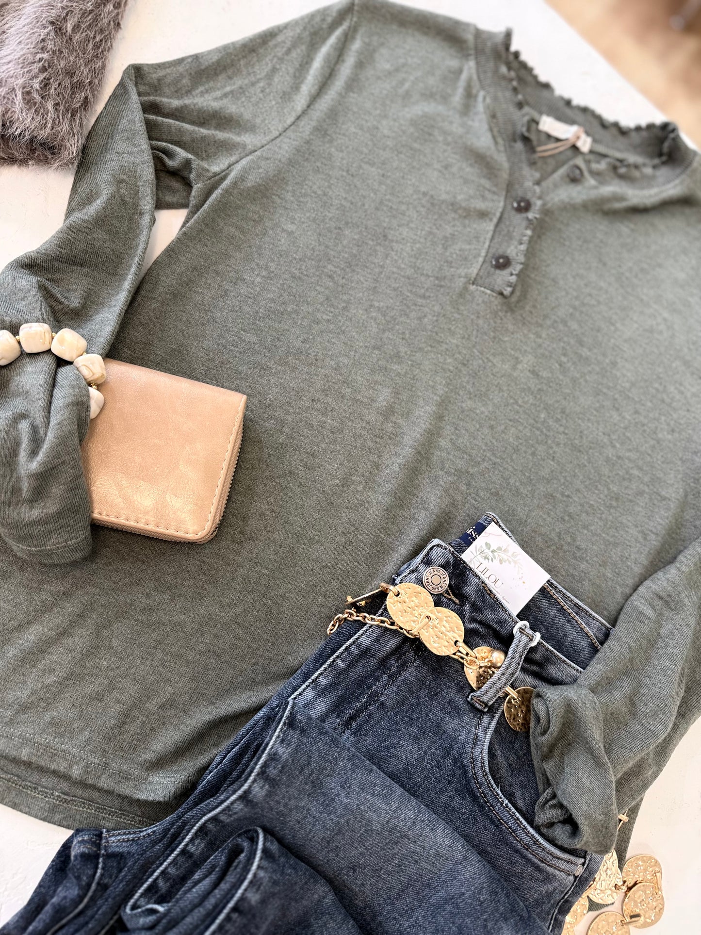 Haut  Léna - Col volanté boutonné - Kaki