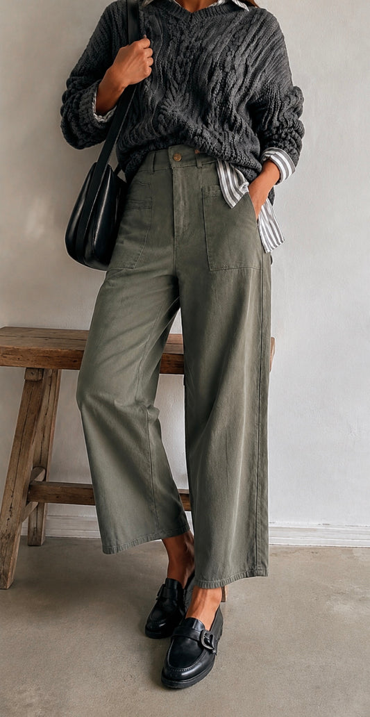 Pantalon en toile de coton - LARA - Kaki