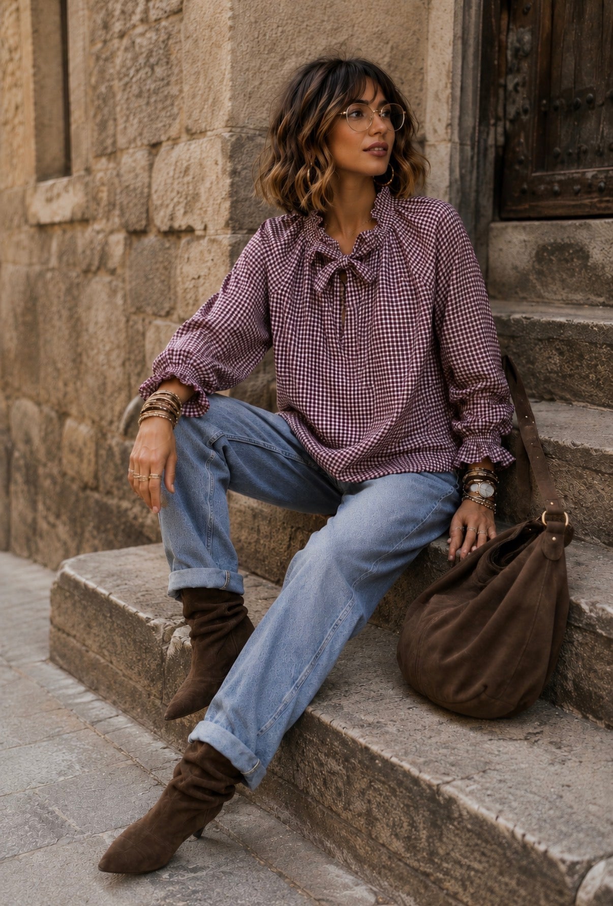 Blouse LINE - Vichy prune