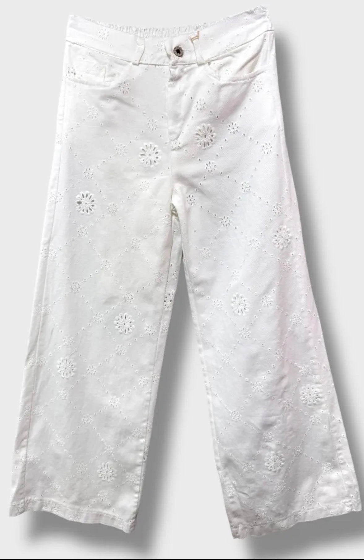 Pantalon DOLLY en toile brodée- Blanc
