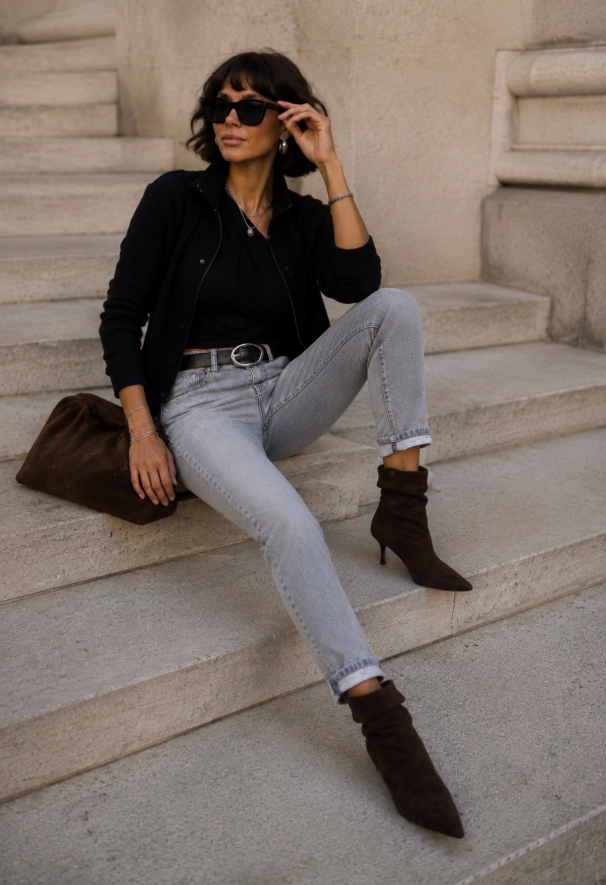 Jean coupe droite - Mom Fit - Gris