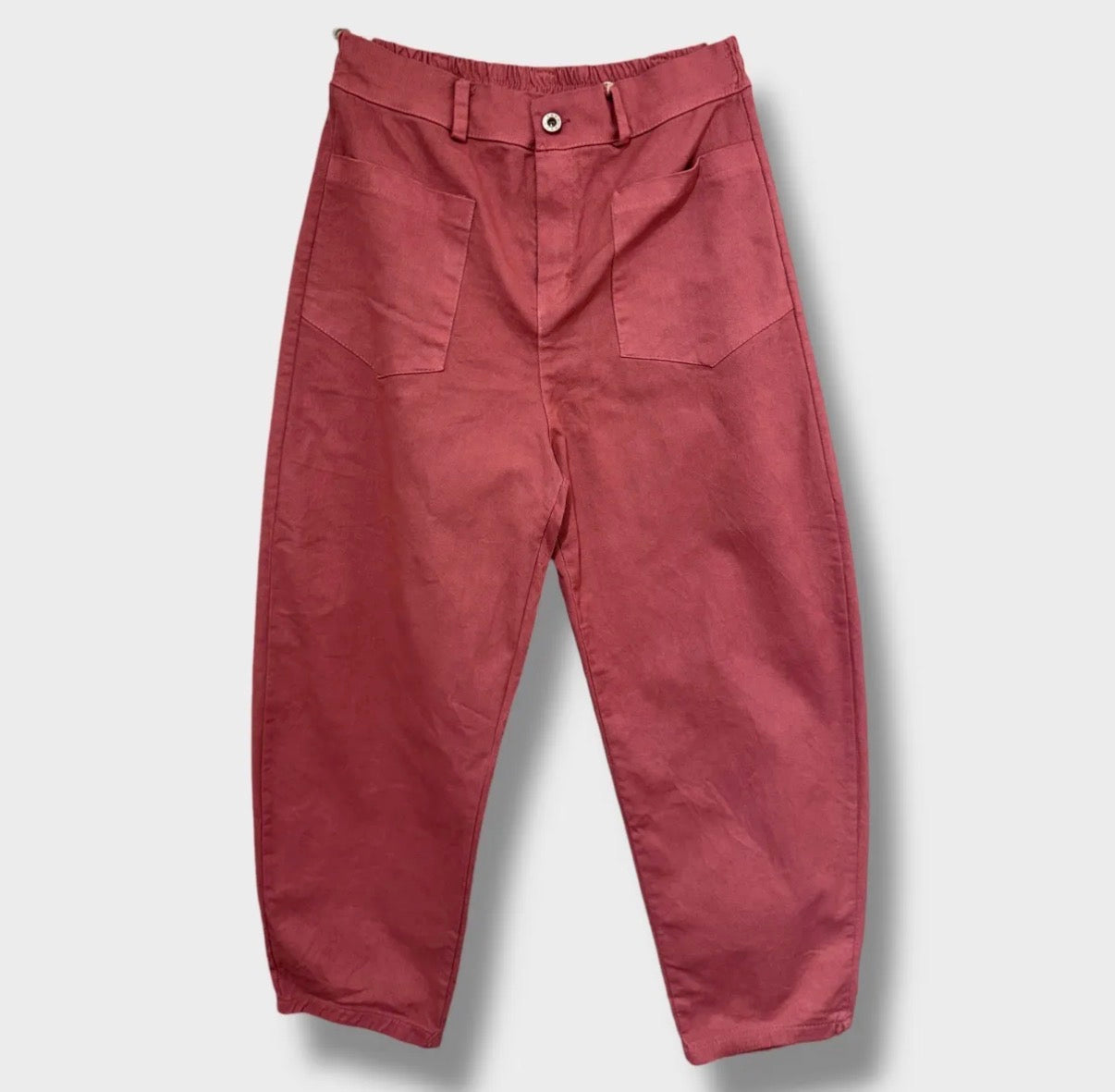 Pantalon en toile de coton coupe barrel - Terracotta