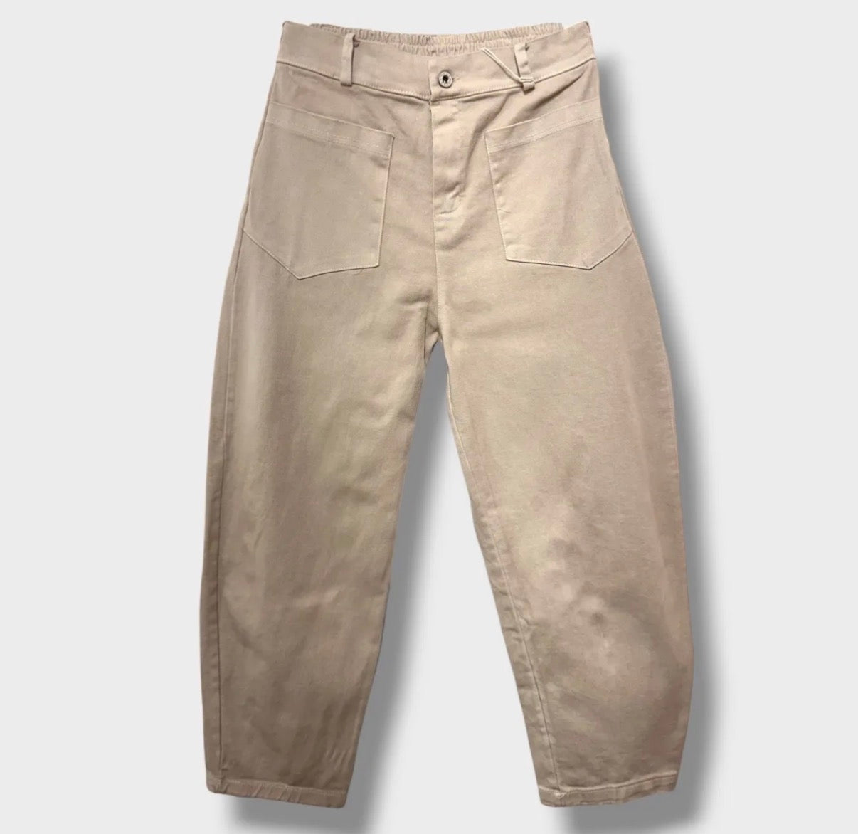 Pantalon en toile de coton coupe barrel - Beige