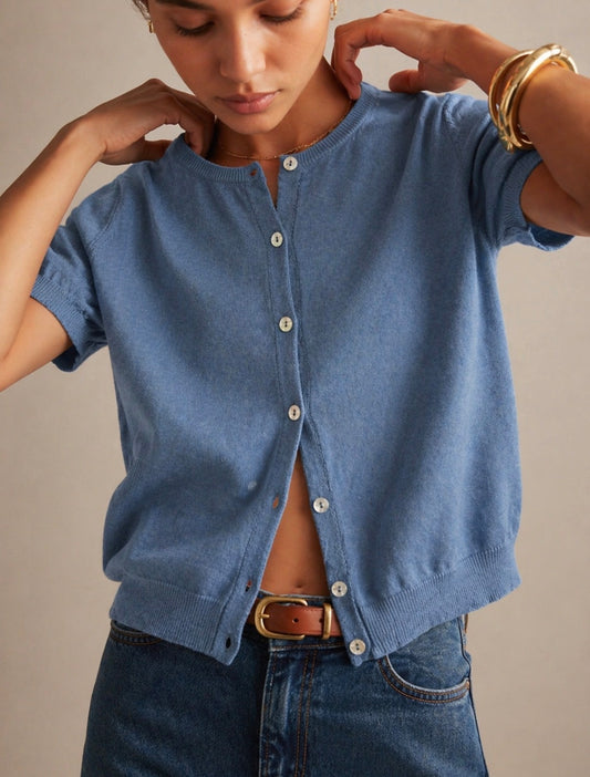 Cardigan manches courtes -  Bleu jean