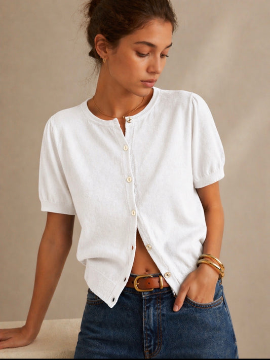 Cardigan manches courtes -  Blanc