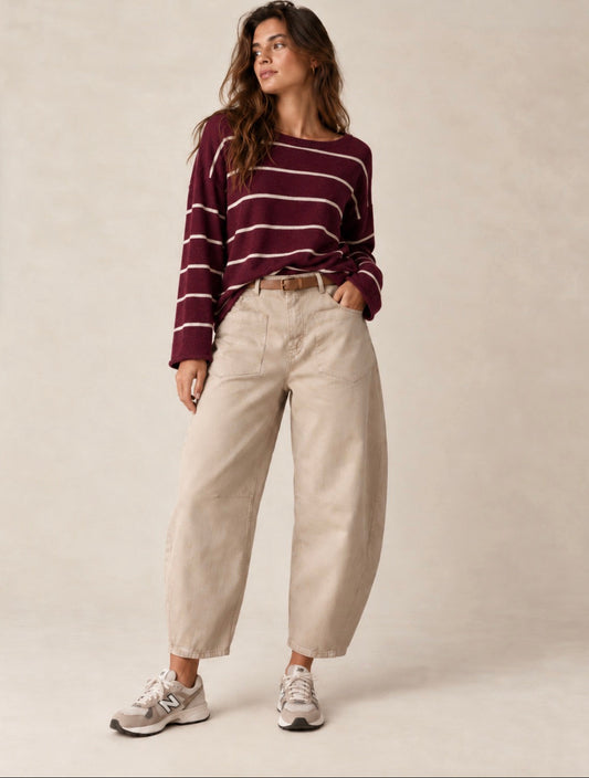 Pantalon en toile de coton coupe barrel - Beige