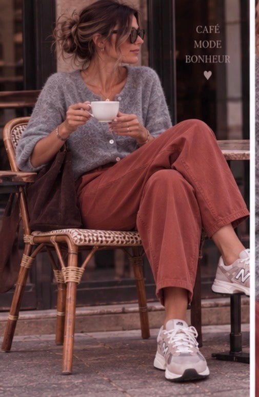 Pantalon en toile de coton coupe barrel - Terracotta